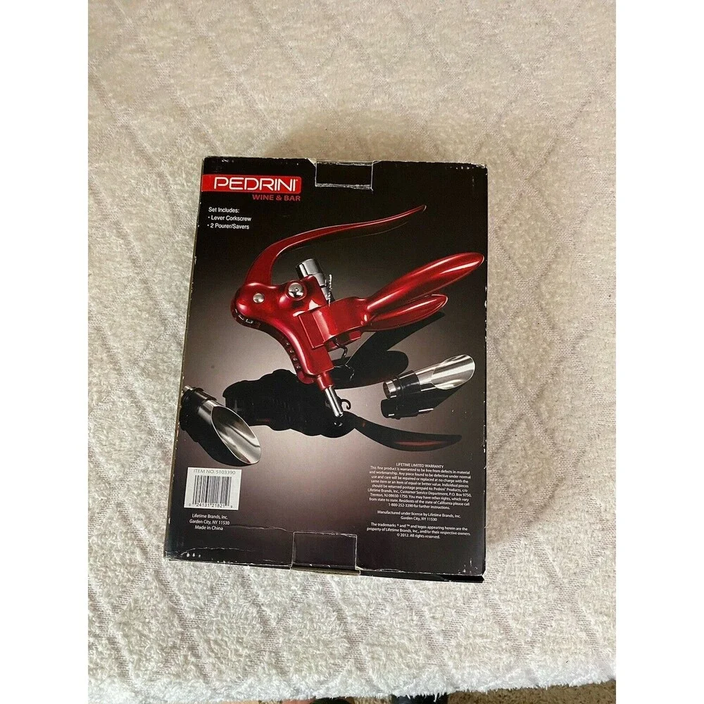 Pedrini Wine & Bar Lever Corkscrew Gift Set With Box Missing 1 Of The 2 Pourers